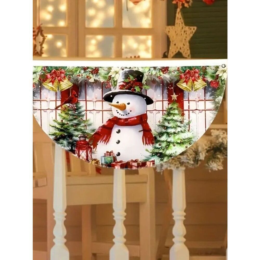 18 x 35 Holiday Wall Banner Festive Christmas Snowman  and Festive Tree Cardinal
